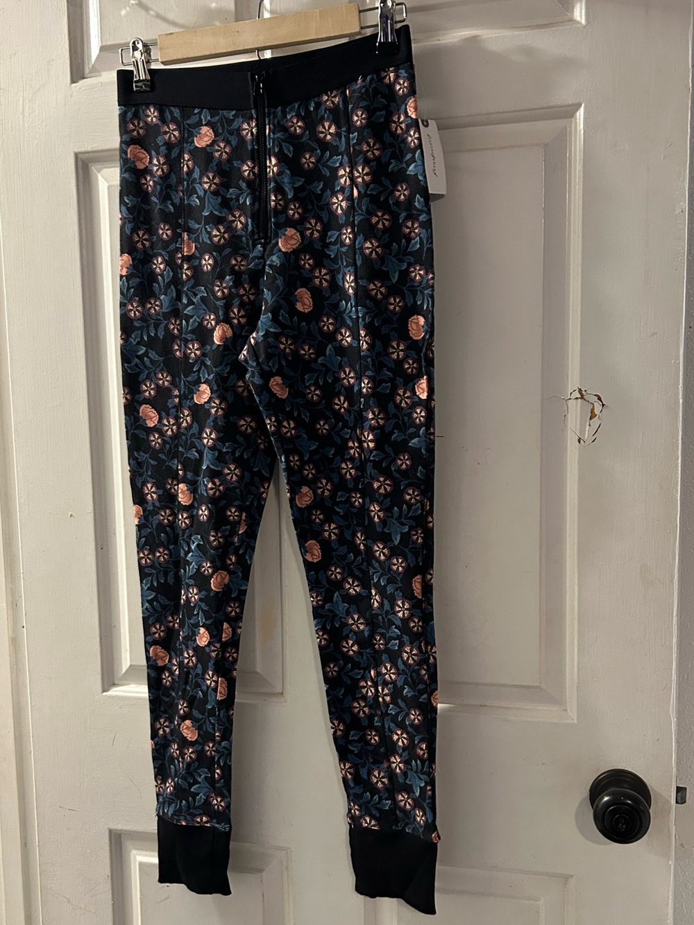 Anthropologie Floral-Print Jogger Pants in Navy and Rose